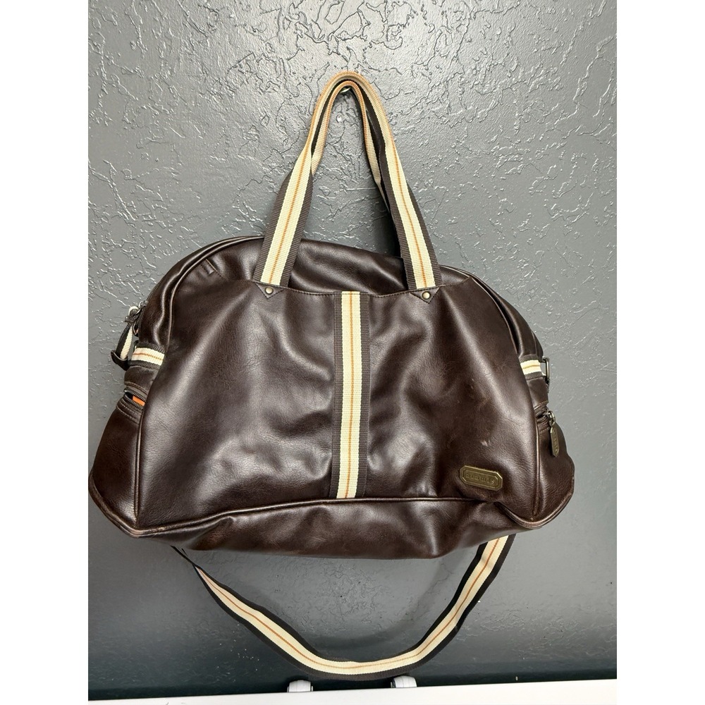 Vintage Aramis Duffle Bag Brown Weekender Travel Gym Retro Striped Strap